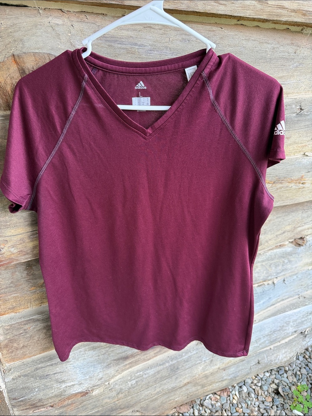 adidas Women’s Maroon V-Neck Short Sleeve Tee